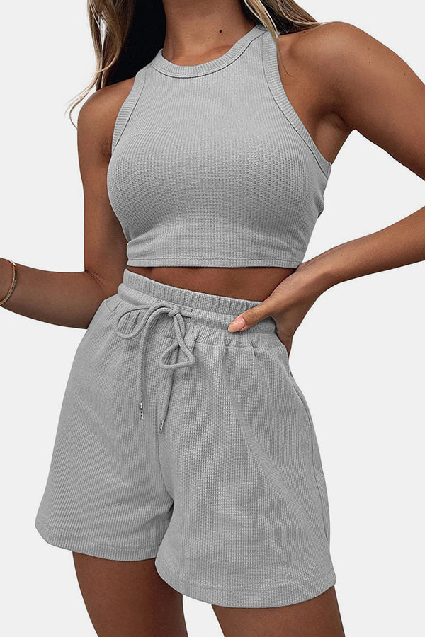 Round Neck Top and Drawstring Shorts Set-Teresa's Fashionista LLC