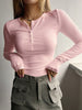 Half Button Long Sleeve T-Shirt-Teresa's Fashionista LLC