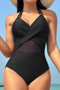 Crisscross Halter Neck One-Piece Swimwear-Teresa's Fashionista LLC