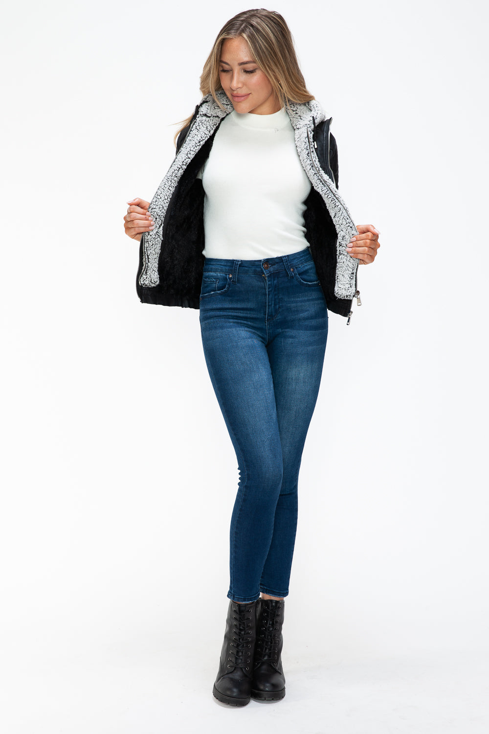 YMI Removable Faux Layered Multi-Pocket Jacket with Fuzzy Hood - Teresa's Fashionista LLC