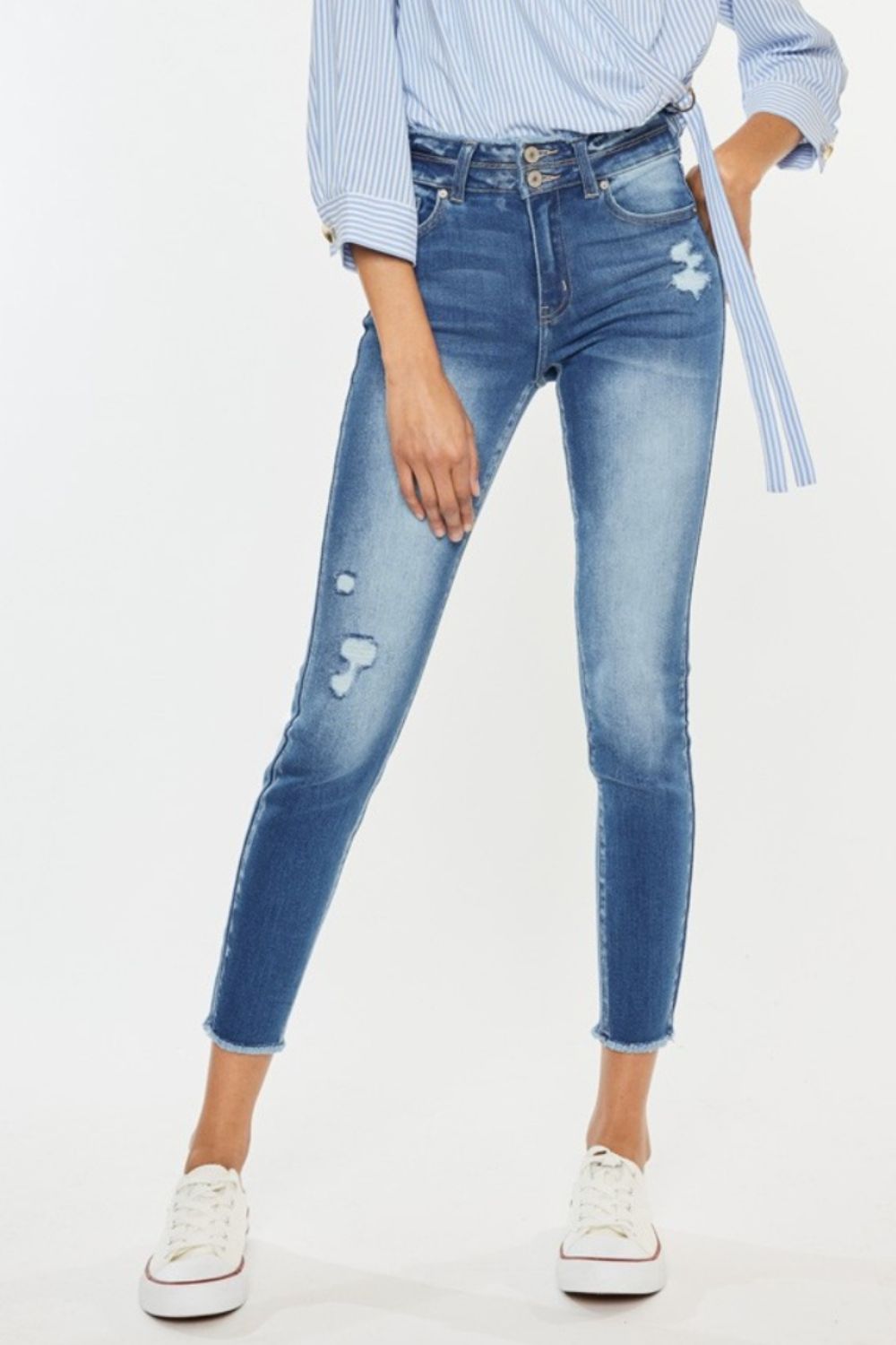 Kancan Distressed Raw Hem High Waist Jeans-Teresa's Fashionista LLC