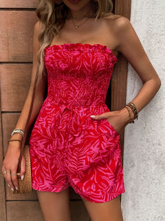 Smocked Printed Tube Romper with Pockets-Teresa's Fashionista LLC