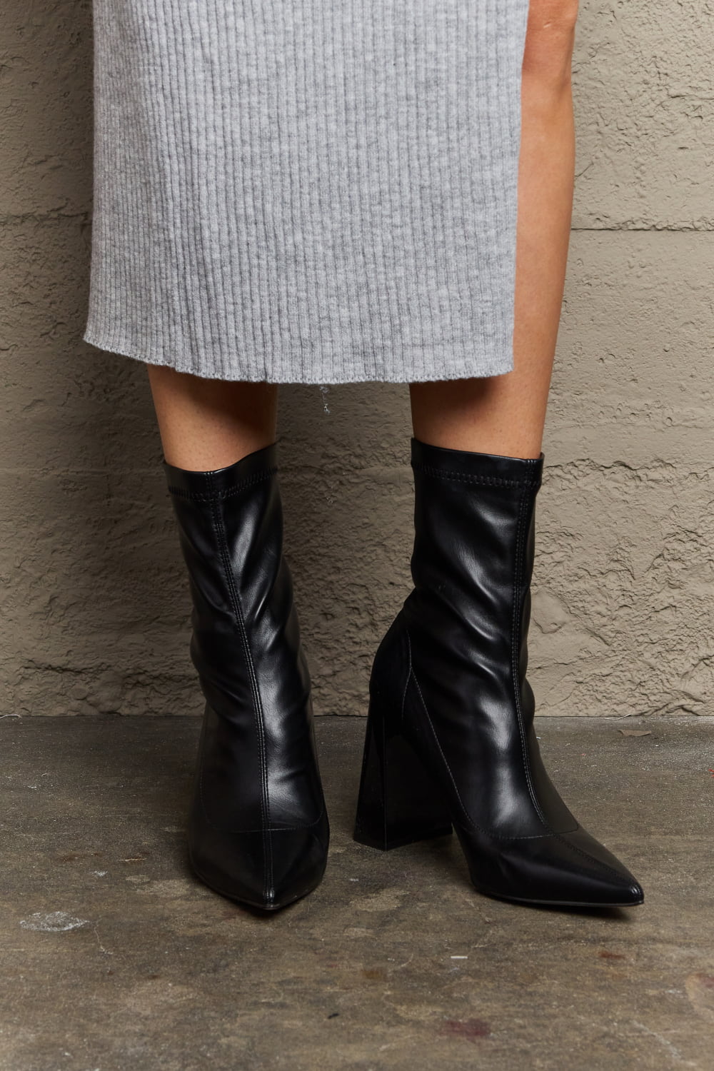 Weeboo Stacy Block Heel Sock Boots-Teresa's Fashionista LLC