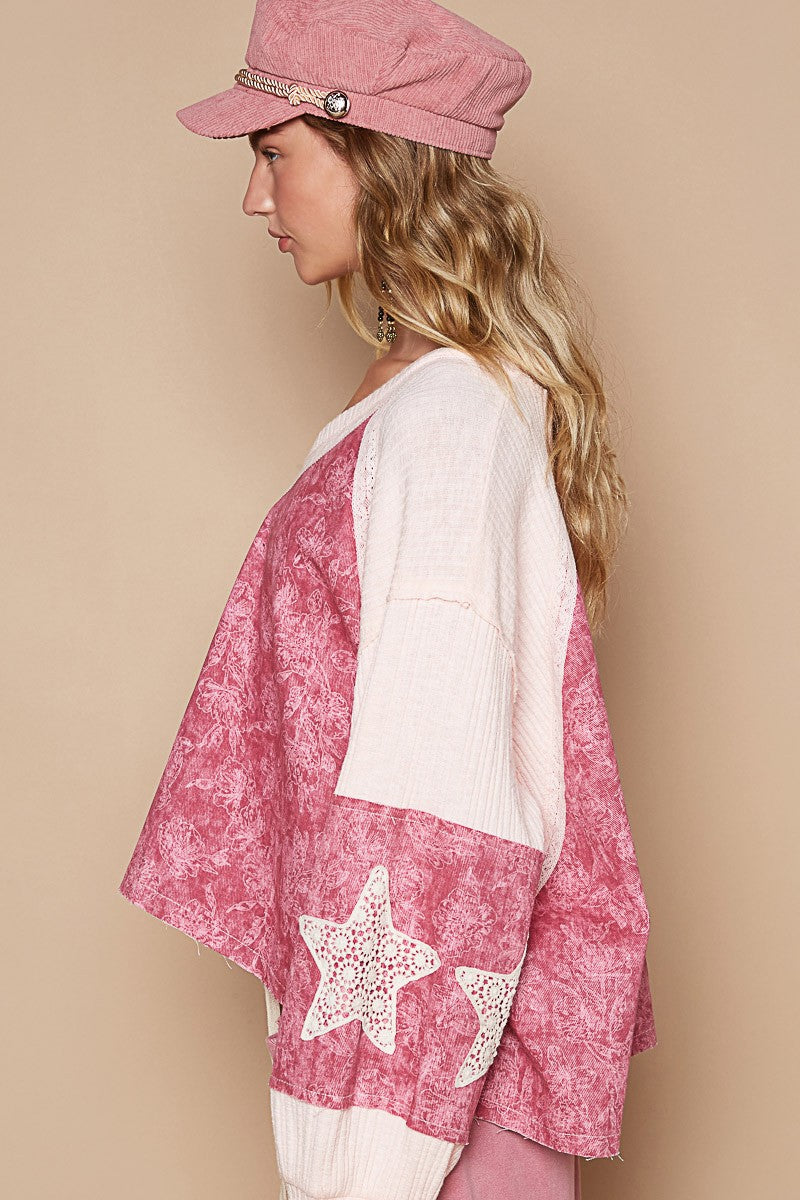 POL Lace Detail Floral Pattern V Neck Top - Teresa's Fashionista LLC