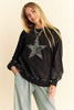 Davi & Dani Stud Star Patch Acid Washed Sweatshirt - Teresa's Fashionista LLC