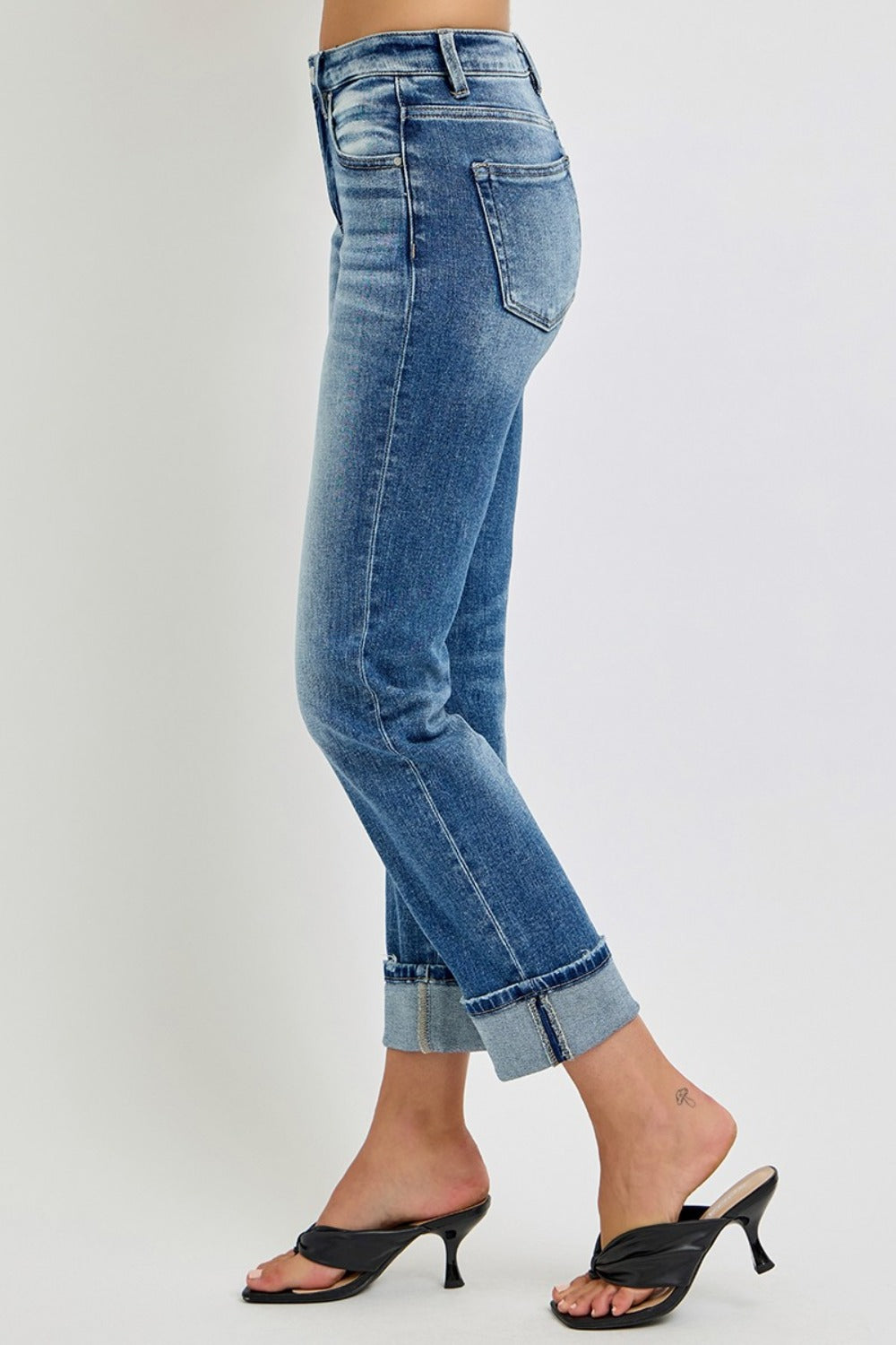 RISEN Full Size High Rise Crop Straight Roll Up Jeans - Teresa's Fashionista LLC