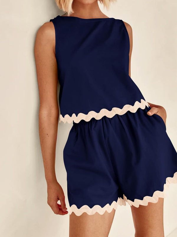 Contrast Trim Sleeveless Top and Shorts Set-Teresa's Fashionista LLC
