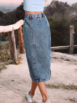 Button Down Denim Skirt-Teresa's Fashionista LLC