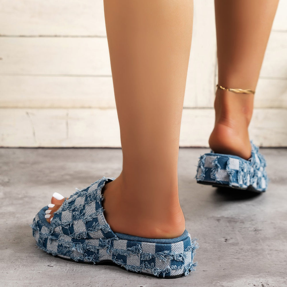 Plaid PU Leather Platform Sandals-Teresa's Fashionista LLC