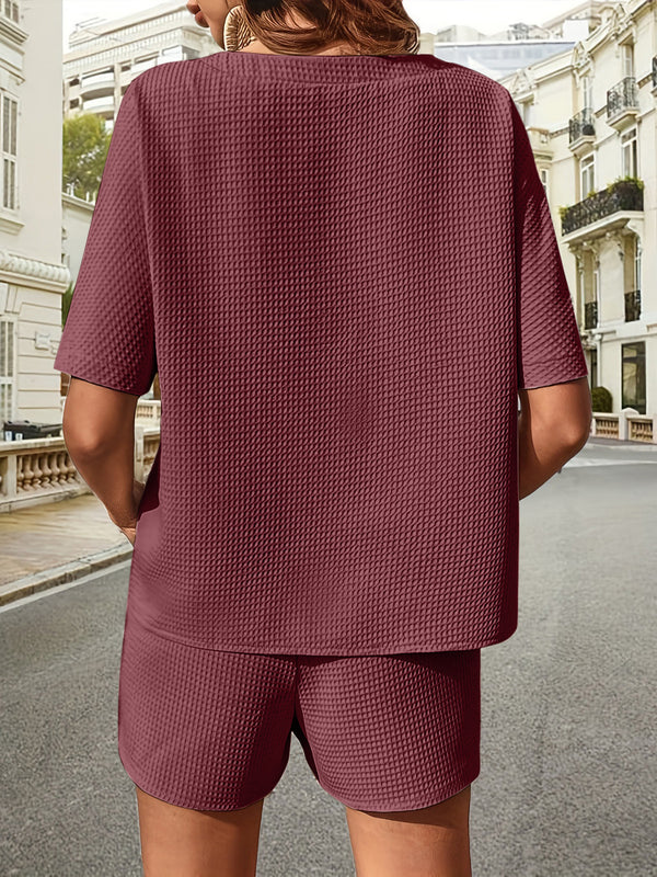 Waffle-Knit Half Sleeve Top and Shorts Set-Teresa's Fashionista LLC