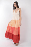 VERY J Color Block Tiered Maxi Cami Dress-Teresa's Fashionista LLC