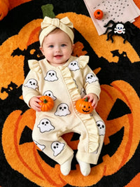 Children's Halloween Ruffled Long Sleeve One-Piece Jumpsuit with Headband