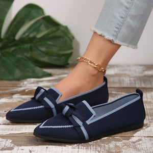 Bow Contrast Trim Point Toe Loafers-Teresa's Fashionista LLC