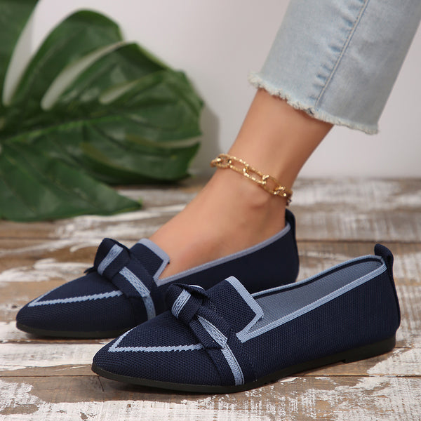 Bow Contrast Trim Point Toe Loafers-Teresa's Fashionista LLC