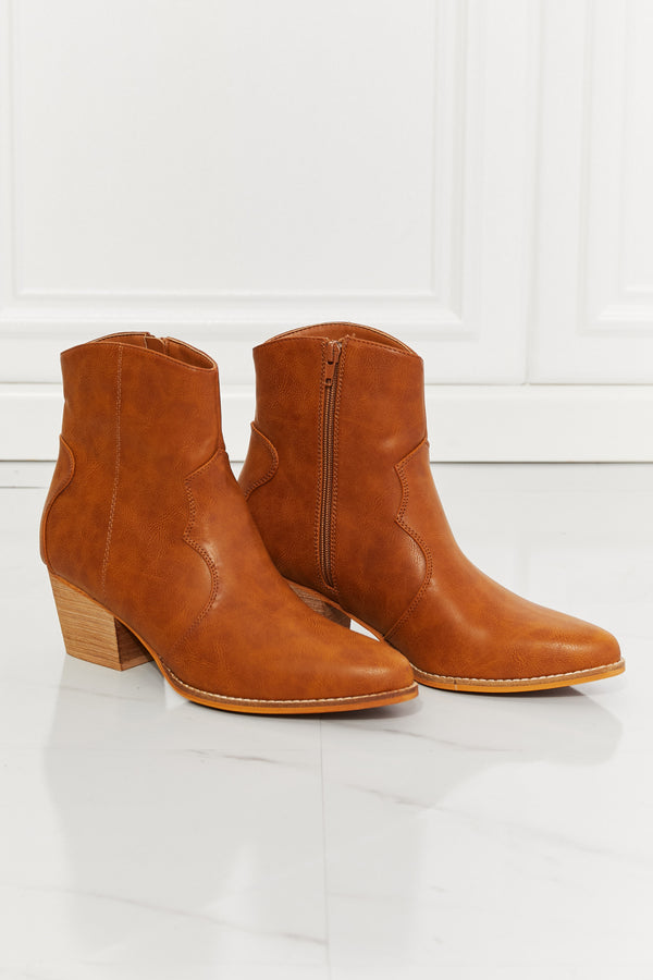 MMShoes Watertower Town Faux Leather Western Ankle Boots in Ochre-Teresa's Fashionista LLC