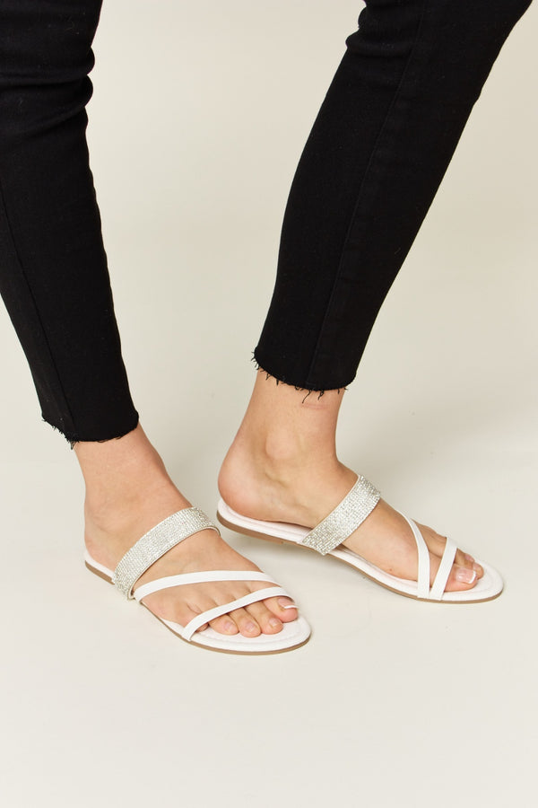 WILD DIVA Rhinestone Strappy Flat Sandals-Teresa's Fashionista LLC