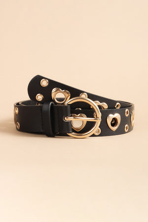 Heart Shape Alloy Detail PU Leather Belt-Teresa's Fashionista LLC