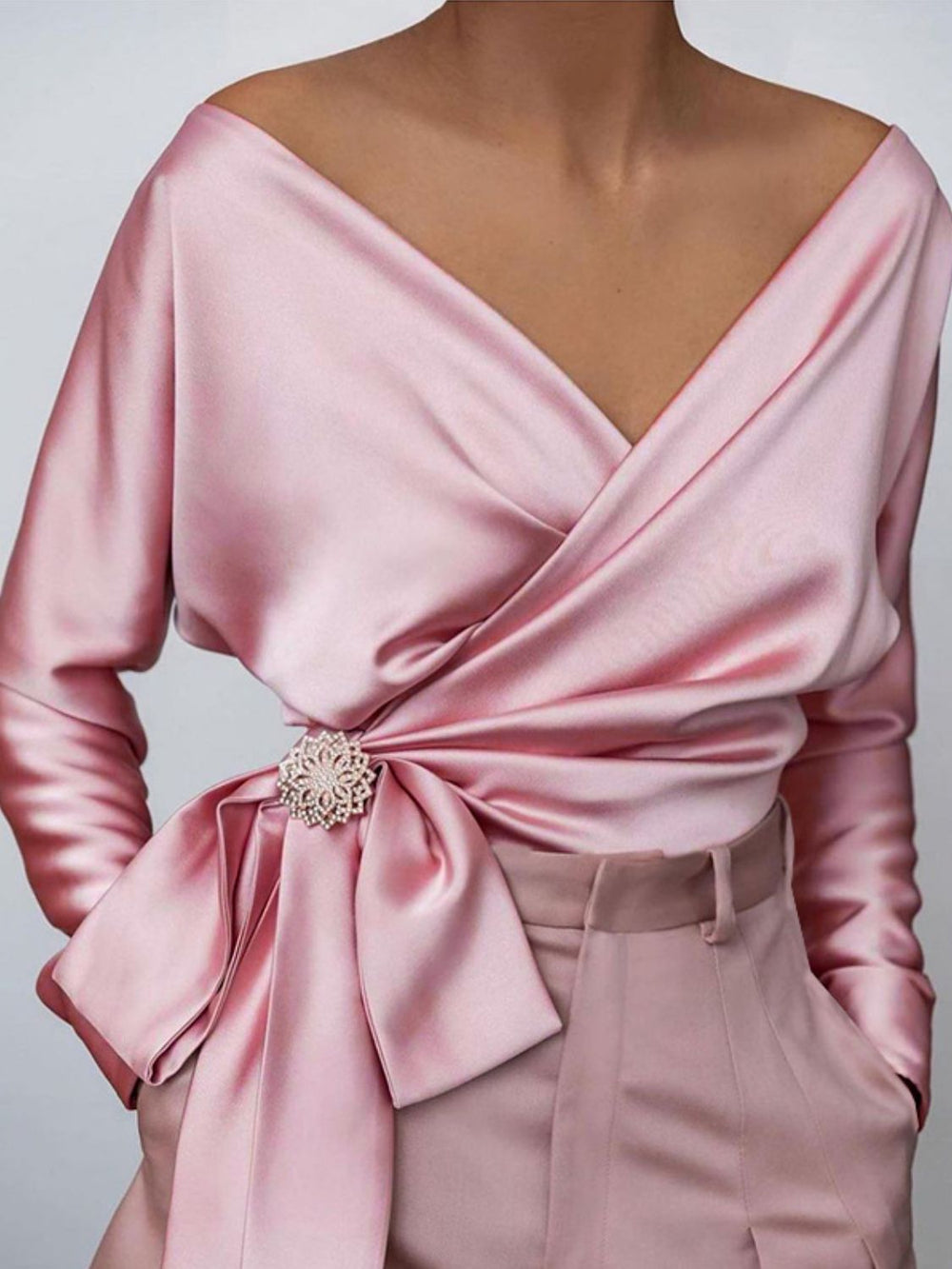 Surplice Long Sleeve Blouse - Teresa's Fashionista LLC