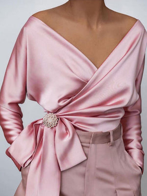 Surplice Long Sleeve Blouse - Teresa's Fashionista LLC
