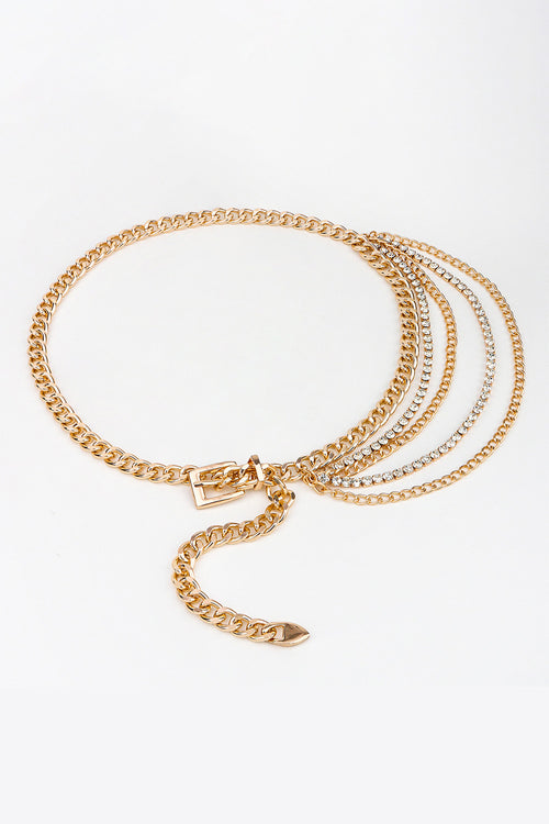 Rhinestone Decor Metal Chain Belt-Teresa's Fashionista LLC