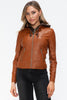 Snobbish Faux Leather Zip Up Drawstring Hooded Jacket - Teresa's Fashionista LLC