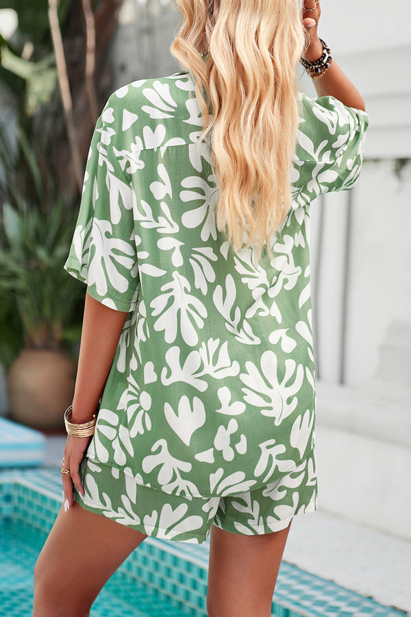 Printed Button Up Shirt and Shorts Set-Teresa's Fashionista LLC