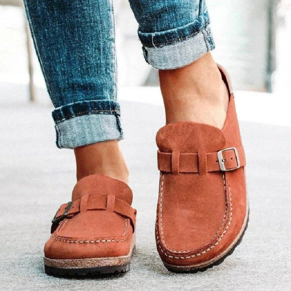 Round Toe Low Heel Buckle Loafers-Teresa's Fashionista LLC