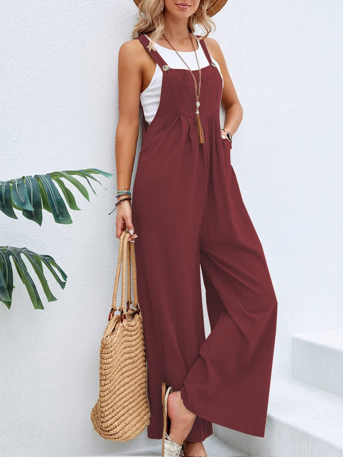 Full Size Square Neck Wide Strap Overalls - Teresa's Fashionista LLC