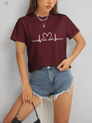 Heart Round Neck Short Sleeve T-Shirt-Teresa's Fashionista LLC