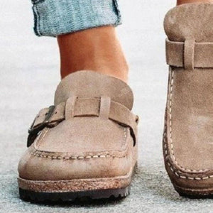 Round Toe Low Heel Buckle Loafers-Teresa's Fashionista LLC