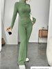 Long Sleeve Turtlenecks Wide Leg High Waist Trousers Suit - Teresa's Fashionista LLC