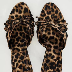 Bow Leopard Kitten Heel Sandals-Teresa's Fashionista LLC