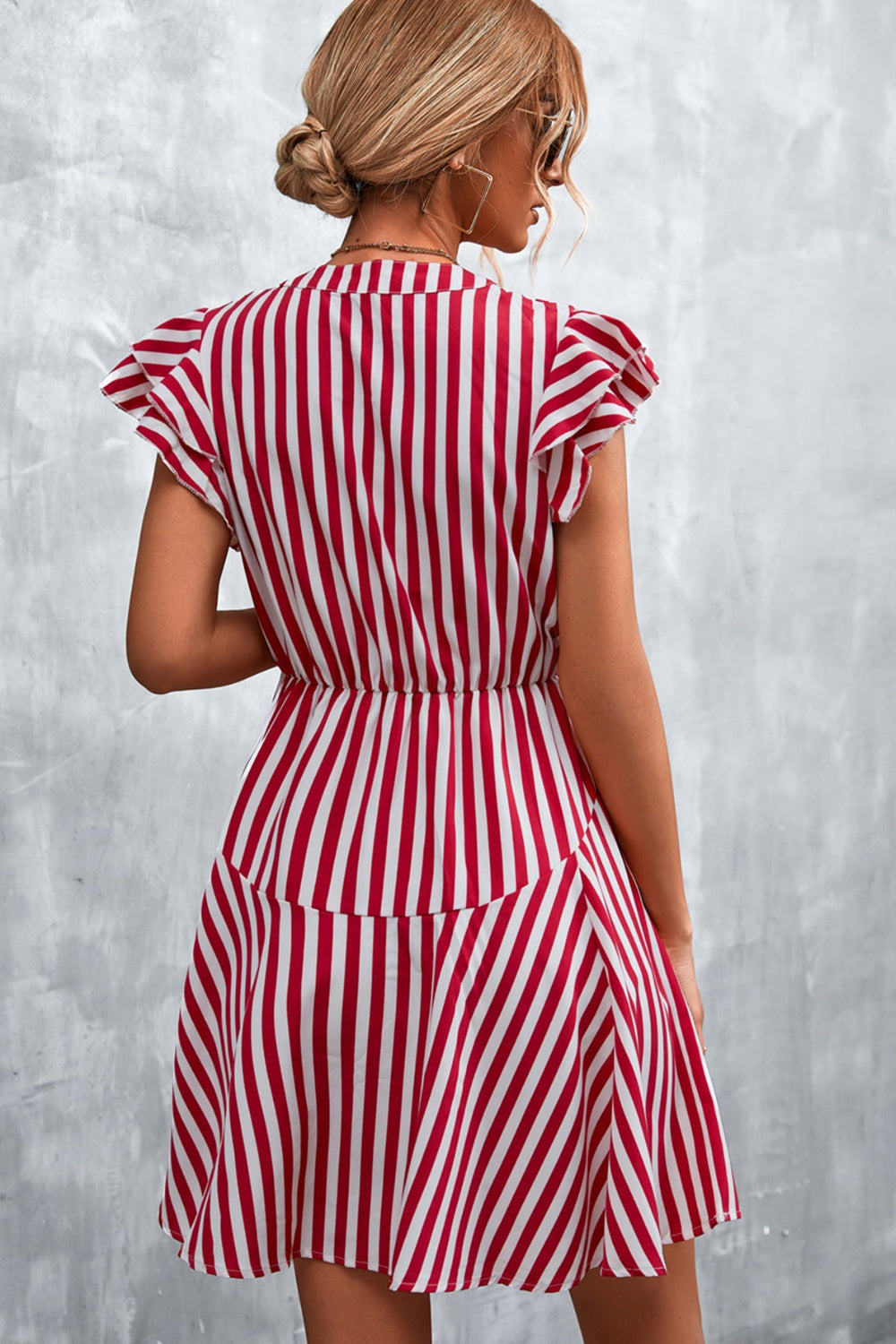 Ruffled Striped Cap Sleeve Mini Dress-Teresa's Fashionista LLC