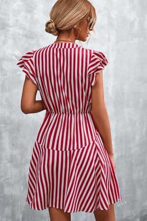 Ruffled Striped Cap Sleeve Mini Dress-Teresa's Fashionista LLC