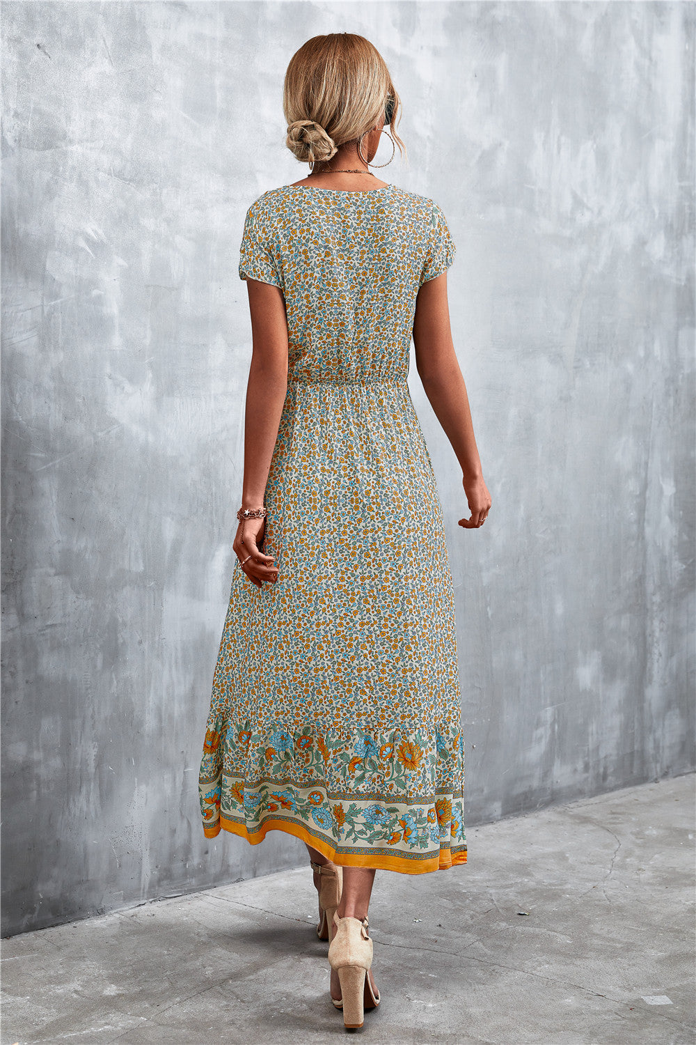 V-Neck Short Sleeve Printed Maxi Dress-Teresa's Fashionista LLC