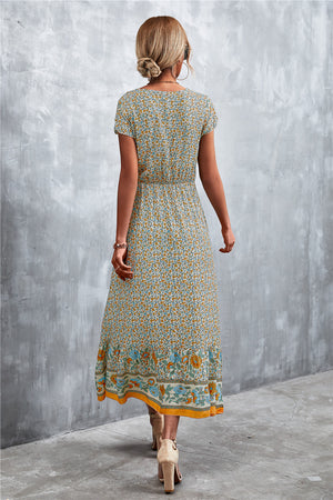 V-Neck Short Sleeve Printed Maxi Dress-Teresa's Fashionista LLC