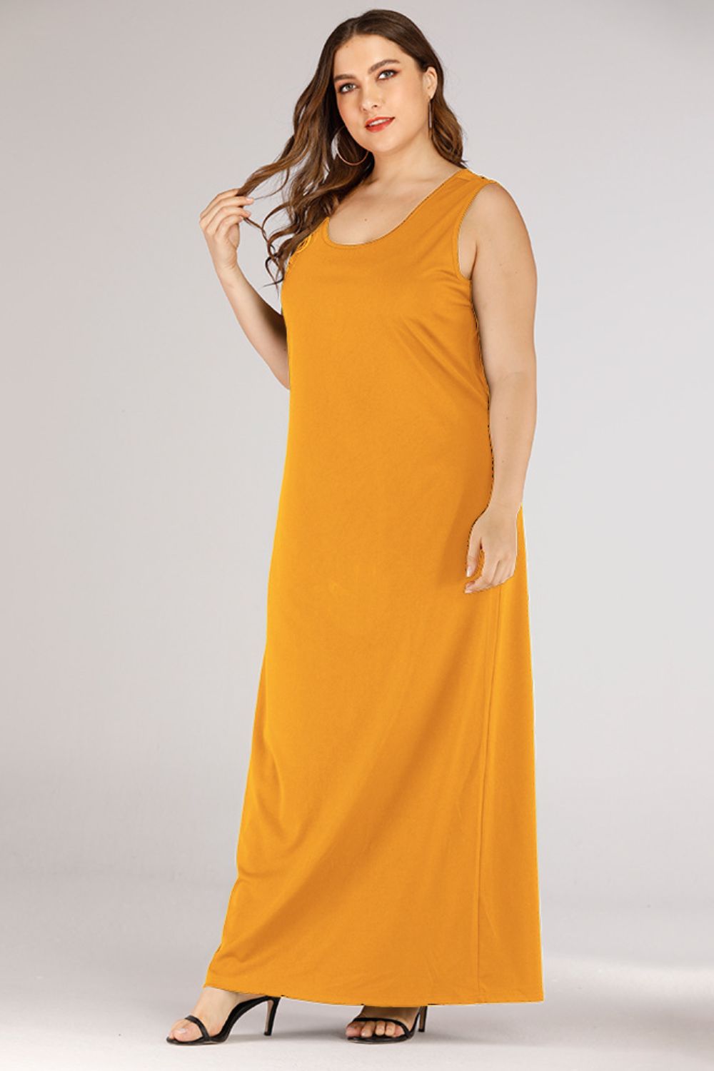 Plus Size Scoop Neck Maxi Tank Dress-Teresa&#39;s Fashionista LLC