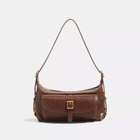 Vintage PU Leather Shoulder Bag with Buckle Detail