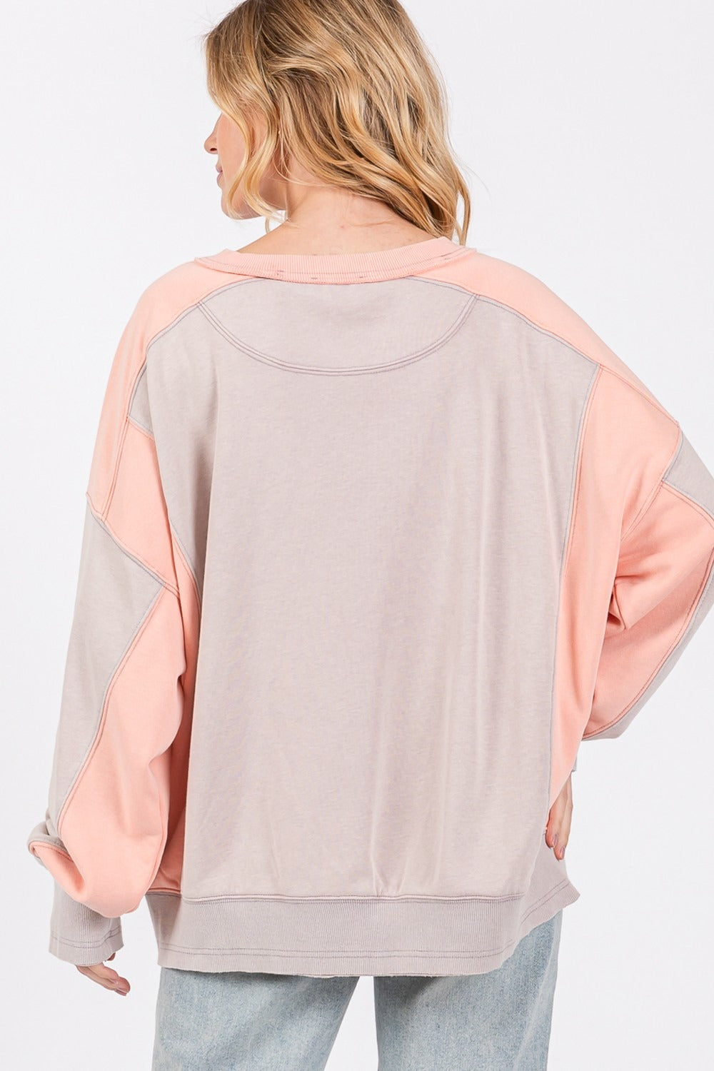 SAGE + FIG Color Block Round Neck Sweatshirt - Teresa's Fashionista LLC