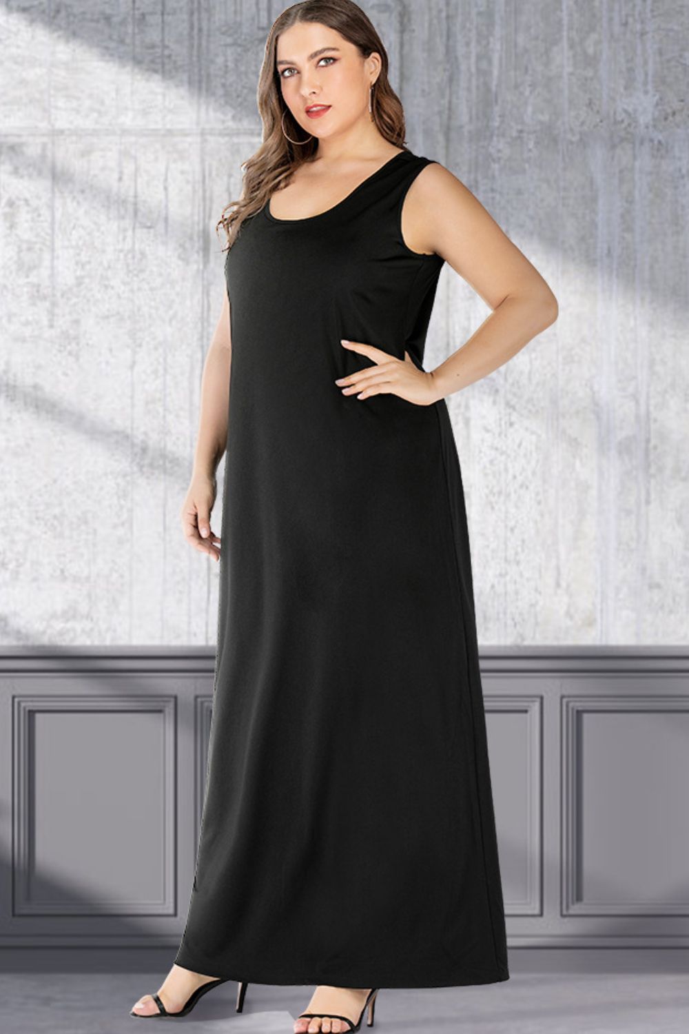 Plus Size Scoop Neck Maxi Tank Dress-Teresa&#39;s Fashionista LLC