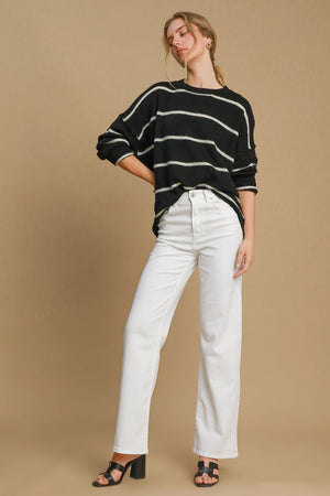 Umgee Wool Blend Striped Round Neck Sweater - Teresa's Fashionista LLC