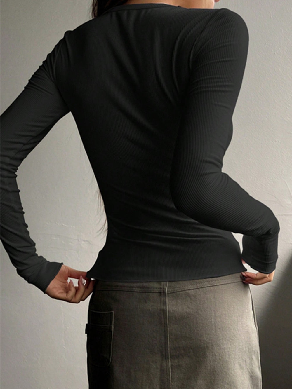 Half Button Long Sleeve T-Shirt-Teresa's Fashionista LLC