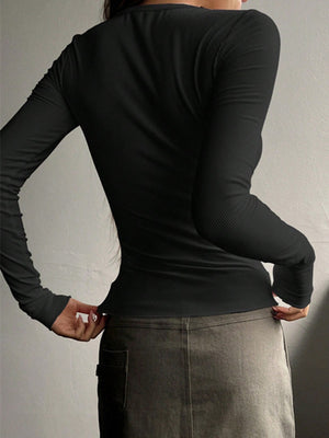 Half Button Long Sleeve T-Shirt-Teresa's Fashionista LLC