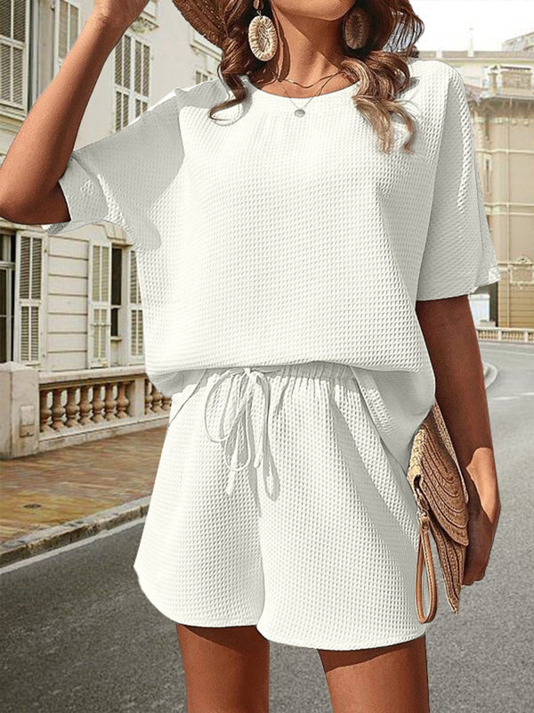 Waffle-Knit Half Sleeve Top and Shorts Set-Teresa's Fashionista LLC