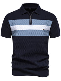 Men's Collared Neck Striped Texture Knit Polo