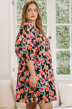 ODDI Full Size Floral Puff Sleeve Mini Dress-Teresa's Fashionista LLC