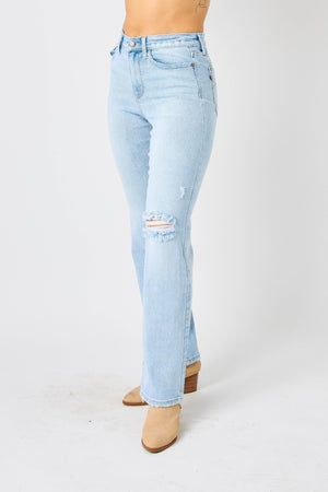 Judy Blue Full Size High Waist Distressed Straight Jeans-Teresa's Fashionista LLC