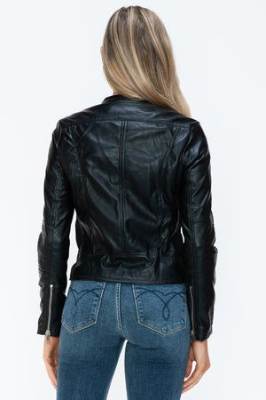 Snobbish PU Leather Zip Up Jacket with Pockets - Teresa's Fashionista LLC