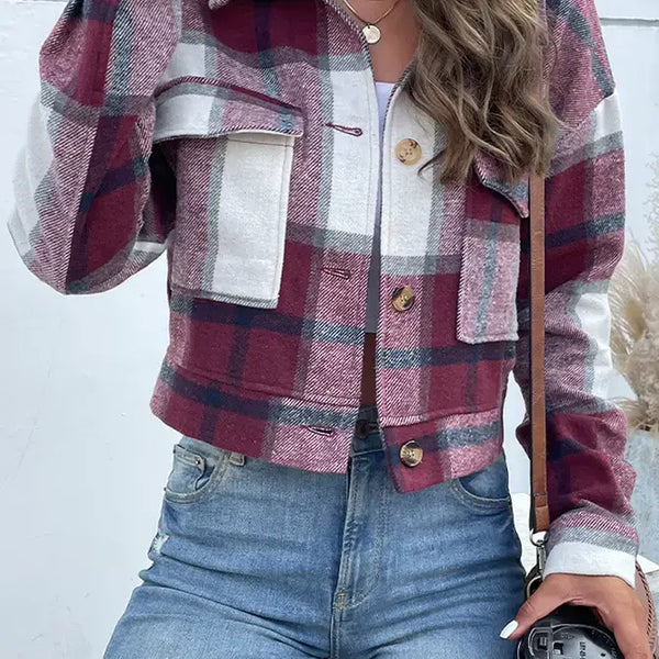 Buttoned Cardigan Plaid Jacket With Pocket
