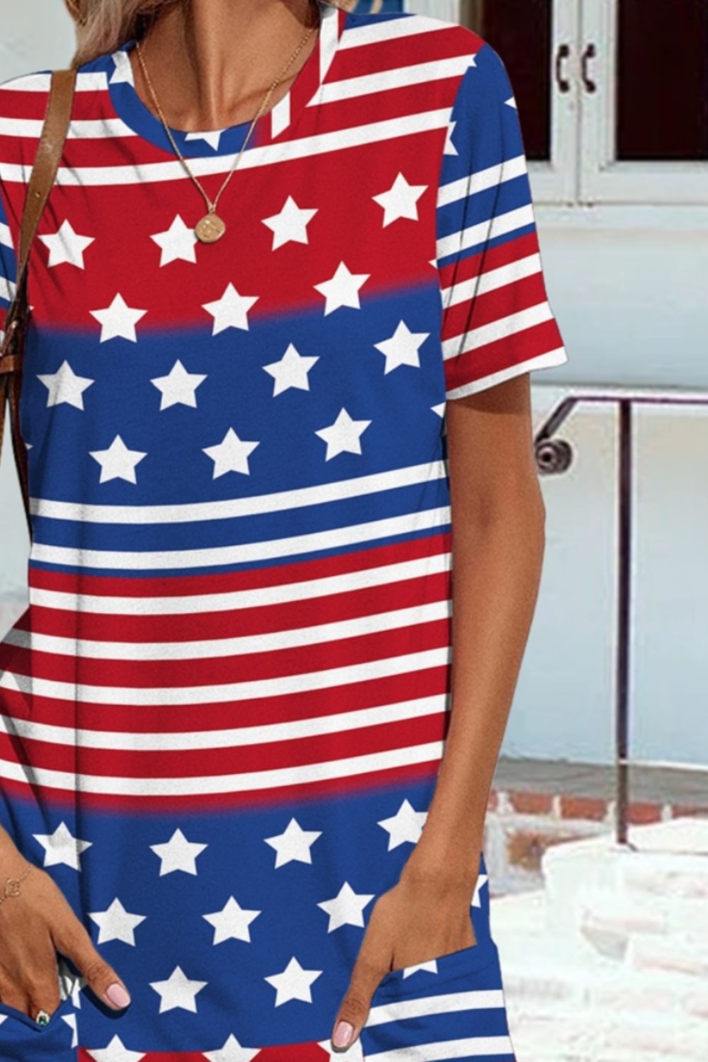 Pocketd US Flag Printed Short Sleeve Dress-Teresa&#39;s Fashionista LLC